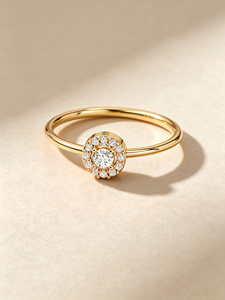 Anillo de Halo de Diamantes Naturales en Oro Sólido de 14K HKJA, Anillo de Compromiso Minimalista, Joyería Fina para Mujer - Product Image 2