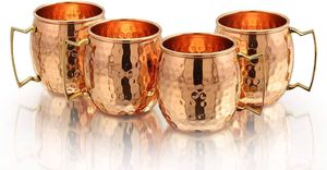 Mug Moscow Mule 16oz en acier inoxydable, cuivre, poignée plaquée or, design martelé classique, pour les voyages - Product Image 5