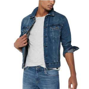 Veste d'hiver en denim épais vintage avec logo personnalisé pour hommes manteau de moto long décontracté en tissu lourd tricoté à col roulé - Product Image 1