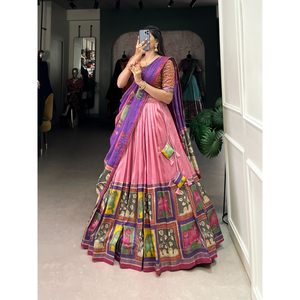 FashionHarbour Venta al por mayor Tussar Seda Estilo Bollywood Lehenga Choli con Dupatta Ropa de verano tradicional para fiestas - Product Image 1