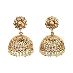 Boucles d'oreilles Jhumki en perles plaquées or Kriaa 1307639 Bijoux en perles élégants et élégants - Product Image 1