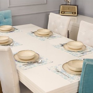 100% Cotton 9-Piece White Plant Print Placemat Set 35x45cm Machine Washable Durable <b>Table</b> <b>Mats</b> for Home Use - Product Image 4