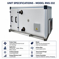 Unité de Traitement d'Air (UTA) Commerciale Murale RNS-332 pour l'Aération, Capacité de Refroidissement Personnalisée pour Hôtels, Bureaux, Centres Commerciaux et Écoles