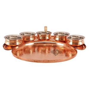 Royal Look Wedding And Parties Table Centerpiece Stainless Steel Copper Antique Finished Round Shape <b>Tray</b> With Bowls & Glass Set - Product Image 4