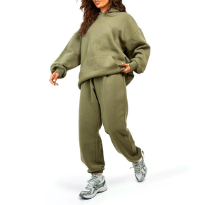 Conjunto de Sudadera con capucha y pantalones en blanco de gran tamaño para mujer Conjunto de chándal de jogging de color sólido de alta calidad para mujer - Product Image 5