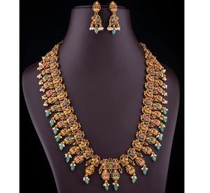 ชุดเครื่องประดับทองชุบคุณภาพพรีเมียม ดีไซน์หรูหรา พร้อมต่างหู สำหรับงานแต่งงานและเทศกาล  สำหรับผู้หญิง - Product Image 1