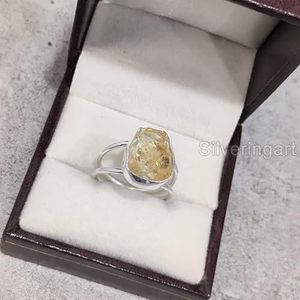 Anillo de Plata de Ley 925 con Citrino Natural, Piedra Natal de Noviembre, Diseño de Doble Banda, Joyería Artesanal para Mujer - Product Image 5
