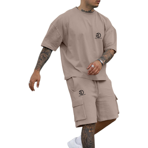 Conjunto de Camiseta y Pantalones Cortos de Manga Corta para Hombre, Ropa de Calle Informal, Camiseta de Algodón Transpirable con Estampado, Verano - Product Image 1