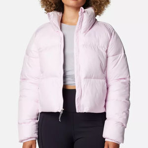 Veste matelassée courte confortable pour femmes, en gros, rose Dawn, OEM, fermeture éclair intégrale, veste à bulles respirante, doudoune d'hiver pour femmes - Product Image 1