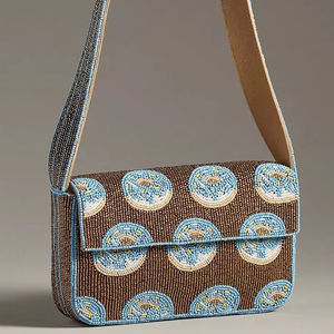 กระเป๋าถือทรงกลมลายเรขาคณิตหรูหรา งานปักมือประดับลูกปัด ดีไซน์ลายวงกลม กระเป๋าถือหรูสำหรับผู้หญิง - Product Image 1