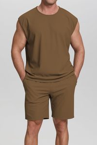 Conjuntos de verano hechos de algodón 100% para hombres, camisetas y pantalones cortos con cuello redondo, conjuntos hechos en Pakistán, conjunto sin mangas de alta calidad a precio de montón - Product Image 2