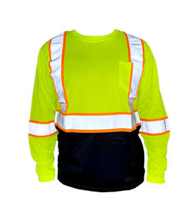 เสื้อคอกลมแขนยาวแบบสองสีสะท้อนแสงมองเห็นได้ชัดเยี่ยมสำหรับฤดูใบไม้ผลิและฤดูใบไม้ร่วงเสื้อมีกระเป๋าและซี่โครง - Product Image 1