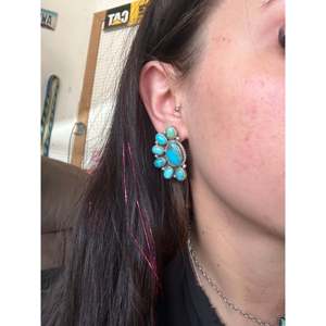 Turquoise and <b>Sterling</b> <b>Silver</b> Post <b>Stud</b> <b>Earrings</b> by Geraldine James Royston Bezel Set - Product Image 2