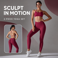 Set Pakaian Olahraga Wanita Solid Breathable, Bra Olahraga Tali Tipis, Legging High Waist Elastis Scrunch, Baju Workout