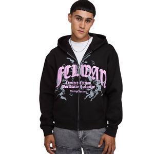 Sudadera con capucha para hombre con cremallera completa, 100% algodón, gruesa, ecológica, forro polar de invierno, transpirable, con bordado personalizado - Product Image 1