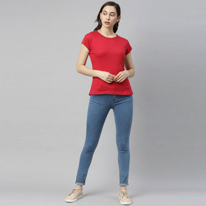 Camiseta de Algodón para Mujer, Color Sólido, Transpirable, Tejido Suave, Corte Regular, Perfecta para Salidas Informales - Product Image 2
