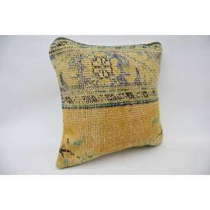 Luxury Gold Kantha Patchwork Wool Pillow 16x16 Inch Decorative Cushion with Floral Embroidered Print Woven Technique for <b>Bedding</b> - Product Image 2
