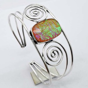 925 Sterling <b>Silver</b> <b>Adjustable</b> Handmade Fashion Bangle with Red Triplet Opal Original Gemstone Jewelry with Antique Watches - Product Image 1