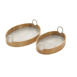 Set of 3 for Hotels and Restaurants <b>Tray</b> Decorating Rounded Shape Decorative Rattan Wooden <b>Serving</b> <b>Tray</b> with <b>Black</b> Finish - Product Image 6