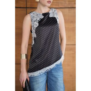 เสื้อยืดผ้าซาตินลายจุดแต่งลูกไม้ - [object Object] - Product Image 3