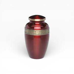 Urna Funeraria Clásica Roja y Plateada con Bandas Florales Grabadas y Estilo Conmemorativo Tradicional - Product Image 6