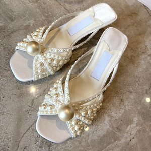 Sandales à talons hauts peep toe élégantes et raffinées pour femmes, chaussures de mariée sexy faites à la main avec perles, escarpins à talons aiguilles pour robe de soirée - Product Image 3