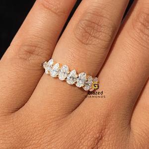 Eye Catching Designer Oval And Pear Cut Moissanite Half Eternity Wedding Band <b>Crafted</b> From 925 Sterling Silver - Product Image 3