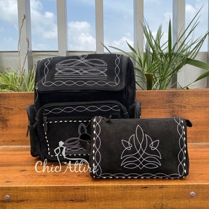 Usine grande capacité Boot stich ordinateur portable multifonctionnel en cuir suédé véritable sac à dos et étui à bijoux ensembles combinés pour femmes - Product Image 1