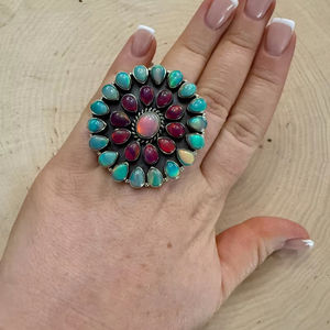 Boho clásico declaración hecha a mano Natural semiprecioso fuego ópalo plata esterlina 925 ajustable joyería fina anillo - Product Image 1