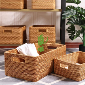 Natural Rattan Rectangular Lidded Handmade Eco-Friendly Storage Box Flexible Design Custom Logo Available for Cleaning Supplies - Product Image 2