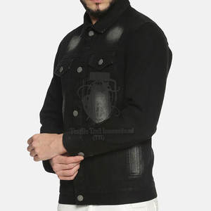 Veste en jean décontractée en toile haute performance coupe ajustée, couleur unie avec deux poches avant, légère pour l'hiver - Product Image 2