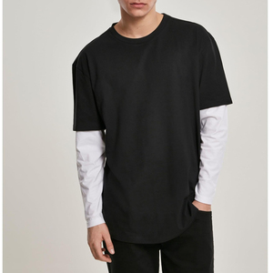 เสื้อยืดผู้ชายทรงหลวม แขนคู่ ล้างสีแบบแอซิด รับผลิตจำนวนมาก ราคาถูก พร้อมสกรีนโลโก้ตามสั่ง - Product Image 1