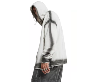 Men's Hip Hop Two Tone Tie Dye Hoodie Distressed Raw Cut Drop Shoulder <b>Bleach</b> Hoodies with Embroidered Logo XS Size for Winter - Product Image 4