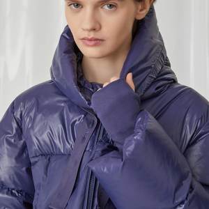 แจ็กเก็ตทรงพองแขนยาวสีกรมท่าสำหรับผู้หญิง, แจ็กเก็ตกันน้ำมีฮู้ดคอปกตั้งไซส์ XL ทำจากโพลีเอสเตอร์ - Product Image 3