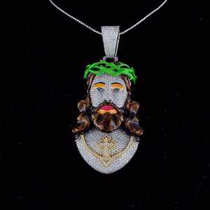 Pendentif en argent 925 avec visage de Jésus et diamants en moissanite, style religieux, hip-hop, bijoux fins, pendentifs et breloques - Product Image 2