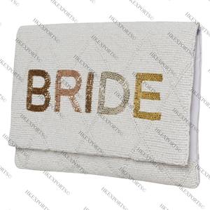 Sac à main élégant fait à la main blanc et argent perlé pour les mariées fermeture à glissière sac à main de mariage pour les occasions spéciales - Product Image 2