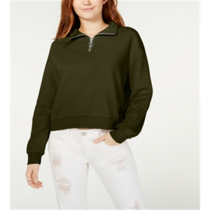 Maglione Casual con Zip a Quarto Crave Fame Junior in Maglia Waffle, Verde a Righe con Ricamo e Bottoni, Taglia M per Primavera Inverno - Product Image 1