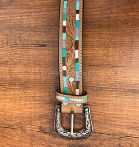 Nouvel arrivage de ceintures florales occidentales en cuir véritable usinées à la main et peintes à la main Ceintures unisexes en cuir véritable usiné à la main - Product Image 4