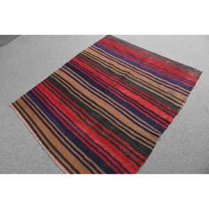 Kilim Rug, 4.1x4.8 ft Turkish Rug, <b>Red</b> Floral Rug <b>Wool</b> - Product Image 4
