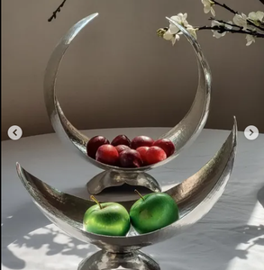 Bol en métal doré et argenté Thème floral pour fruits et ornements Bol en métal pour décoration de table et de salon Bol décoratif en métal - Product Image 1