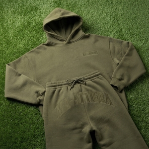 Ensemble de survêtement en molleton vert olive pour femme, sweat-shirt à capuche et pantalon de jogging, broderie ton sur ton, vêtements décontractés, vêtements de sport - Product Image 5