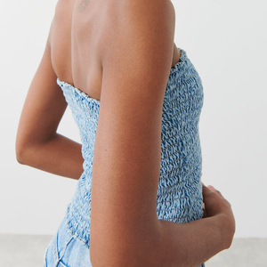 Fully Fashion Unique Streetwear Summer Tube Top Vintage Sexy Korean Sleeveless Tube Pleated Denim Jeans Tops Women Wear 2025 - Product Image 4