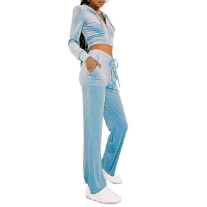 Haute qualité femmes décontracté évasé survêtement ensemble solide coton à capuche évasé pantalon écologique respirant pour l'hiver nouveauté - Product Image 1