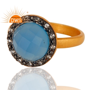 แหวนพลอยคาลซิโดนีธรรมชาติชุบทอง18K ชุบทอง18K คุณภาพดีที่สุดแหวนวางซ้อนกันได้อัญมณีสังเคราะห์สีฟ้า - Product Image 2