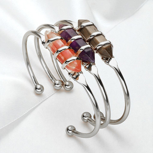 Brazalete de moda hecho a mano para mujer, hexágono puntiagudo, labradorita, piedras preciosas, joyería de latón, suministro a granel al por mayor de moda - Product Image 6