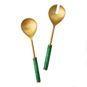 Servidor de ensalada Cubiertos de acero espejado de latón Juego de cubiertos de acero inoxidable Apto para lavavajillas - Product Image 2