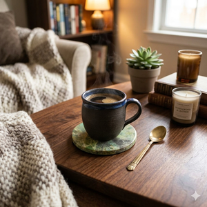 Natural Chrysoprase Stone Round <b>Coaster</b> – Hand Polished Green Chrysoprase <b>Drink</b> <b>Coaster</b> with Unique Natural Pattern - Product Image 6