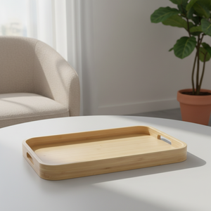 ถาดเสิร์ฟไม้ 3202827L ทนทาน ขายดี พร้อมหูจับไม้อัด สำหรับร้านน้ำชา - Product Image 3