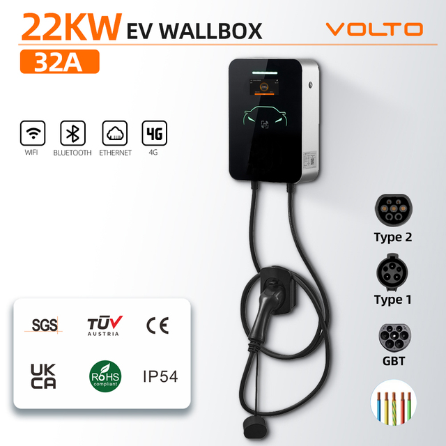 Hot Selling 32A 3 Phase 22kW Smart EV Wall Box Type 2 Wall-Mounted Charging Station with Dynamic Load Balancing