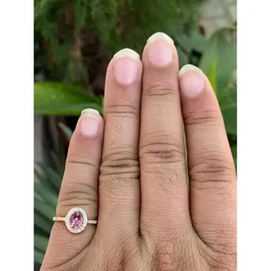 Bague en or 14 carats avec tourmaline rose et diamants, pierres précieuses naturelles, bijoux fins, bague de luxe faite à la main, fournisseur en gros - Product Image 4